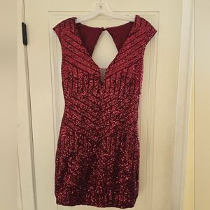 Glamorous Backless Sequin Dress in Deep Burgundy Red By Haute Nights Size 11
